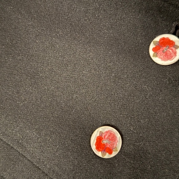 Michael Kors, sz 8, Double-Breasted Black Wool Coat with Rose Button Detail OAK - Picture 9 of 10